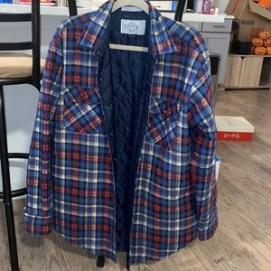 Vintage NorthWest Territory Men’s Red, Blue, and Yellow Outdoor Flannel Jacket